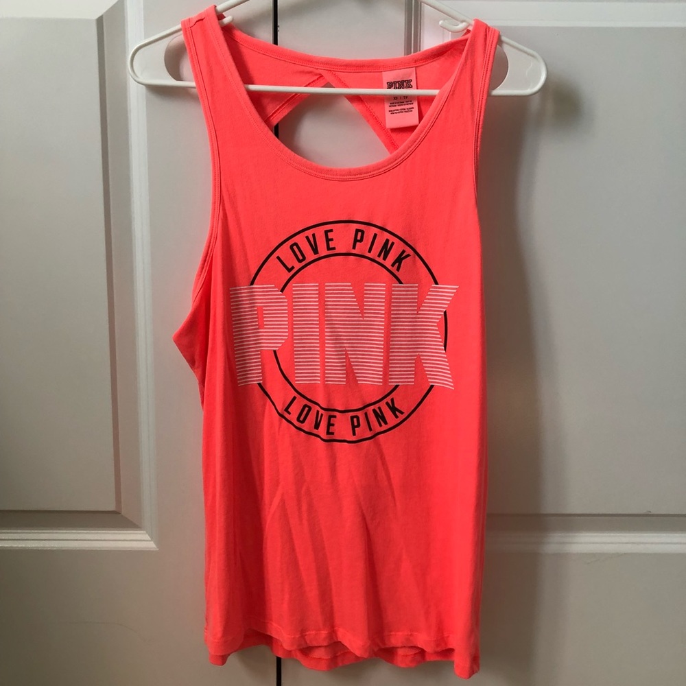 PINK Neon Coral Cutout Back Tank Top